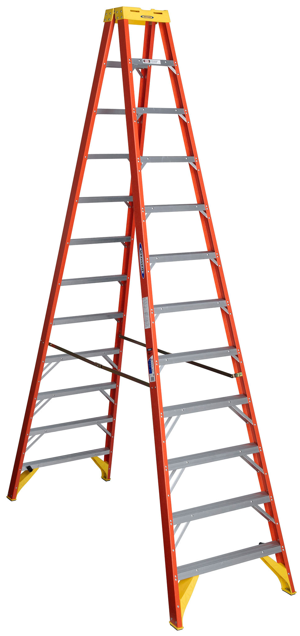 12-Step Orange Fiberglass Werner Type 1A Twin Ladder