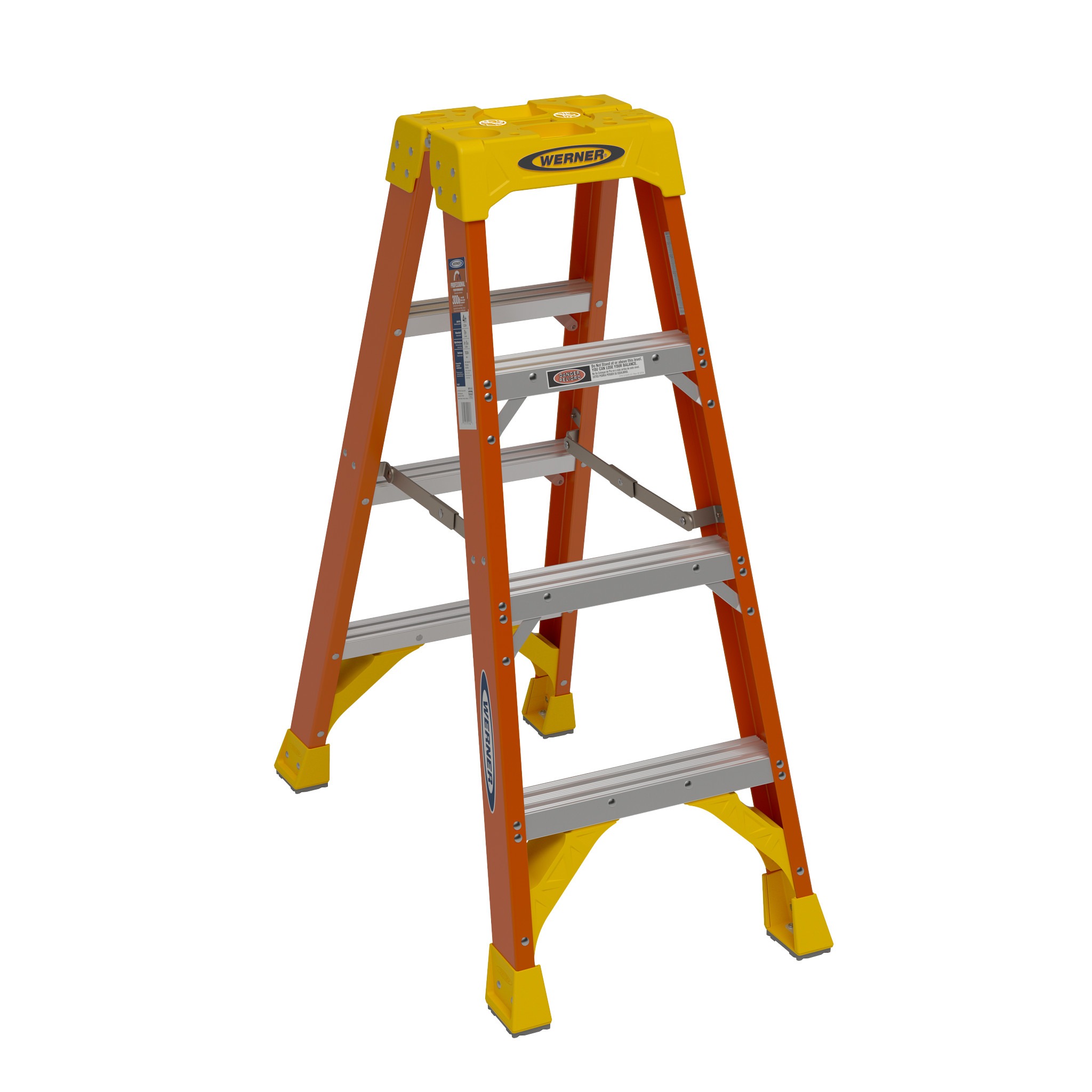 WERNER 4-Step Orange Fiberglass Type 1A Twin Ladder