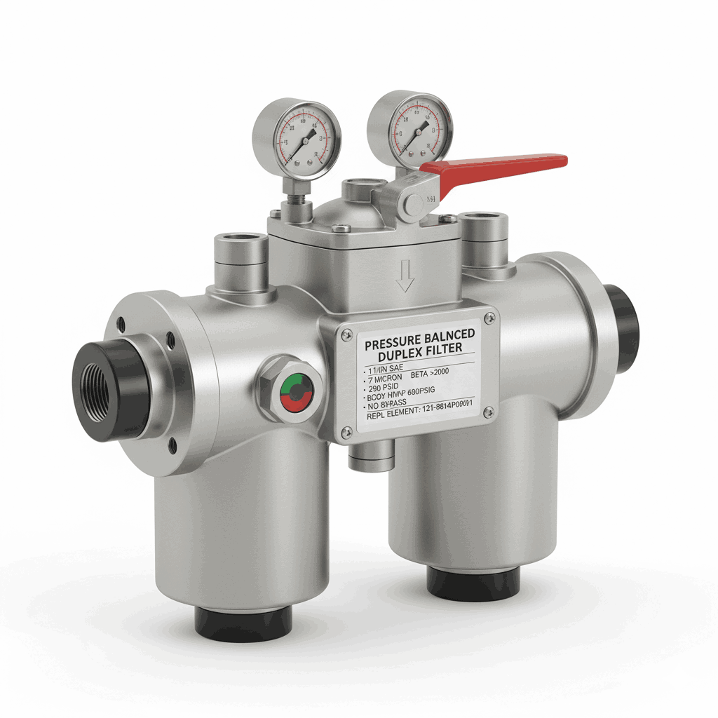 Pressure Balanced Duplex Filter 1-1/4" SAE, 7 Micron