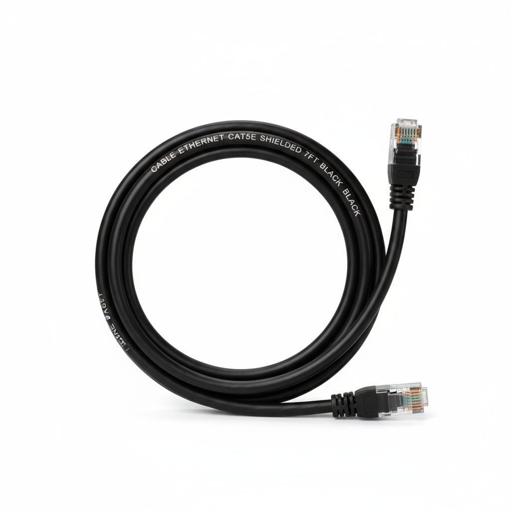 7 FT Black Shielded  Ethernet Cable