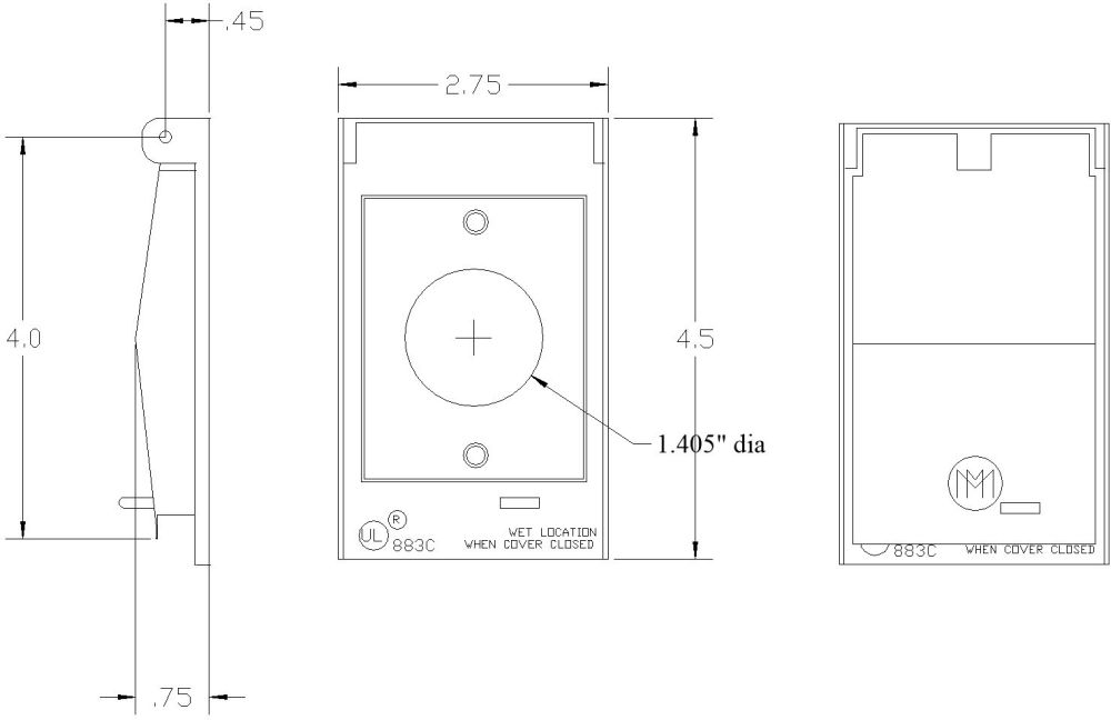 Self-Closing Weatherproof Electric Box Cover With 3/4 I Single Receptacle Cover
